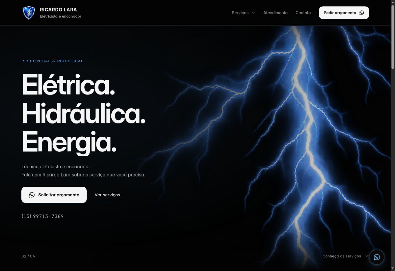 Prévia do site Ricardo Lara, com serviços de elétrica e hidráulica
